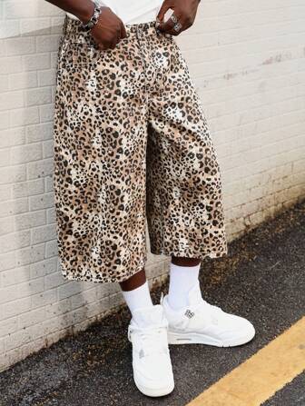 Street Life Pantalones vaqueros casuales de hombre con estampado de leopardo retro