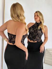 Auralis Plus-Size Elegant Sexy Lace Top, Summer Cute Top, Lace See-Through Top,Going Out Tops Women Country Concert Club Sexy Top Halter Tops Cute Summer Tops,Concert Women Rave - Black - View 4
