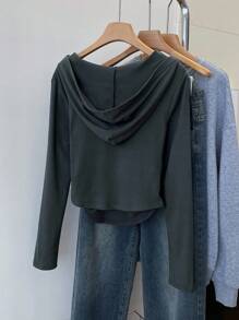 SHEIN Blusa básica casual de mujer con capucha, manga larga y recogido, para otoño