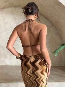 Aloruh 女士驼色宽松领口露背吊带上衣 - 棕色 - 查看 3