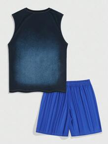 ROMWE MEN Street Life 2件套男士天使印花圆领背心和抽绳短裤 - 彩色 - 查看 2