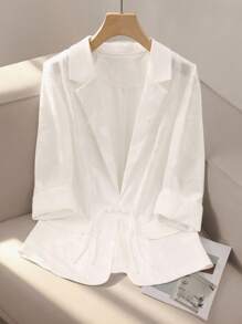 SHEIN Clasi Blazer de solapa de jacquard de manga 3/4 talla grande para verano - Blanco - Ver 7