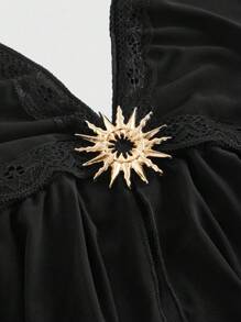 ROMWE Goth Gothic Style Lace Splice Metal Decor Women Asymmetrical Hem Mesh Racerback Tank Top