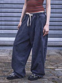 COUREZ Jeans a palloncino oversize con vita elasticizzata e lavaggio antracite, in cotone vintage stile Y2K
