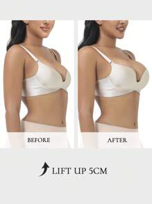 SHEIN 1 Cặp miếng lót nâng ngực có đệm tháo rời dành cho nữ - Cà phê nâu - Xem 5