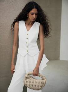 MOTF PREMIUM SOLID SINGLE BREASTED PLACKET BLAZER VEST - Beige - View 3