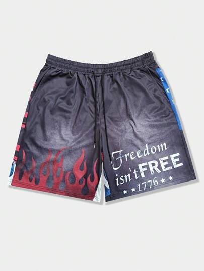 Street Life Short ample vintage pour homme avec motif du drapeau américain et taille élastique