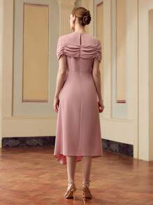 ZEYLAH Vestido elegante de mujer con parches de malla y adornos de rhinestone - Rosa - Ver 3