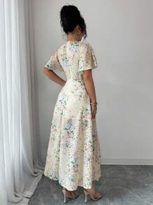 Rafferiza 女士优雅刺绣印花腰连衣裙