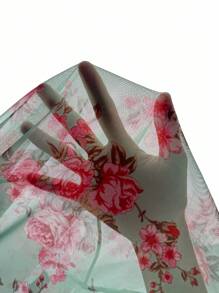 FloralLove Váy ngủ họa tiết hoa ren tương phản trang trí nơ cho nữ - màu xanh lá - Xem 7