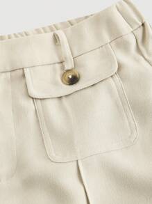 SHEIN MOD 女式杏色直筒喇叭裤，带口袋，优雅长裤 - 彩色 - 查看 3