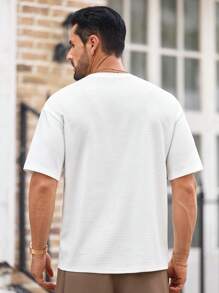 Mainfolk Men's Waffle Knit T-Shirt,Rose 'California' Graphic White,Summer,Streetwear,City Break Relaxed Fit Tee,Elevated Graphic Short Sleeve Oversized Top - White - View 6