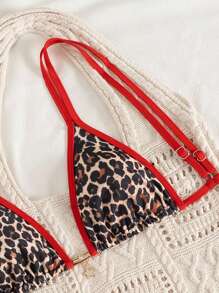 Swim Vcay Women's Leopard Print Splicing Red Trim Swimwear Set, Sexy Bikini For Island, Beach, Pool Party, Cruise, Vacation In Summer - Red - View 4