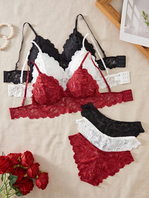 Seduluxe 优雅多色蕾丝文胸和内裤套装，打造时尚造型蕾丝内衣套装 Bralette 套装花卉蕾丝内衣套装蕾丝文胸套装蕾丝 Bralette 和内裤套装女士内衣套装