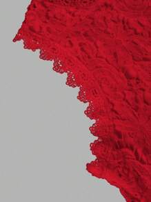 SHEIN Clasi 大码女式圆领无袖蕾丝拼接优雅吊带背心衬衫 - 紅色 - 查看 4