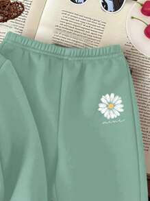 SHEIN 女婴休闲简约针织柔软宽松长袖连帽衫和裤子套装，适合秋冬季