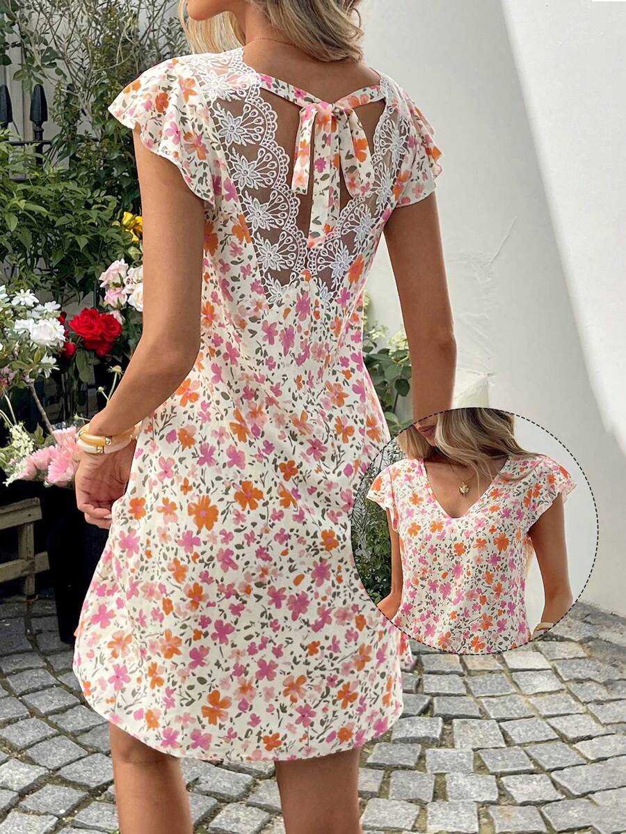 SHEIN LUNE Vestido corto de verano casual con detalles de encaje en la espalda y estampado floral ditsy para mujer. Vestidos de verano para mujer, vestidos para vacaciones de verano, vestidos casuales para mujer, vestidos de verano para mujer, vestidos florales para mujer, vestidos de verano, atuendos de verano para mujer, atuendos de vacaciones para mujer, ropa de verano para mujer, vestidos casuales bohemios para mujer, atuendo de aeropuerto para mujer, ropa de verano para mujer, ropa de mujer bohemia, atuendos para salir - Multicolor - Ver 1