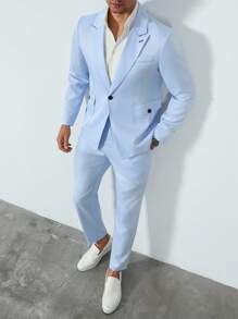 Manfinity Bizformal 优雅的浅蓝色男士两件套西装 - 适合婚礼、商务和特殊场合 - 淺藍色 - 查看 4