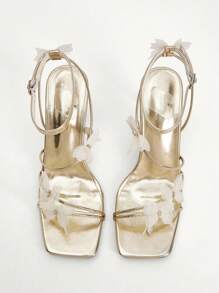 CUCCOO SZL Sandalias de tacón alto de mujer con diseño de mariposa de punta puntiaguda - Dorado - Ver 9