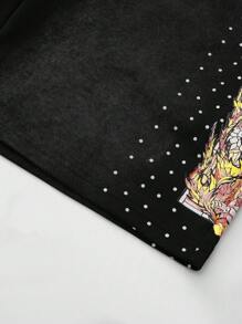 ROMWE MEN Street Life Men's Street Style Distressed Flame Graphic Print Shorts - Black - View 8