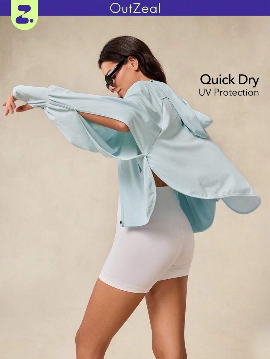 OutZeal 防紫外线 UPF50+ 网眼户外防晒夹克徒步露营 - 淺藍色 - 查看 1