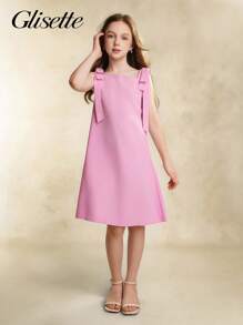 Vestido casual sin mangas de unicolor para niñas preadolescentes - Rosa - Ver 3