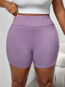 SHEIN PETITE CURVE 大码宽腰带骑行短裤，带手机口袋