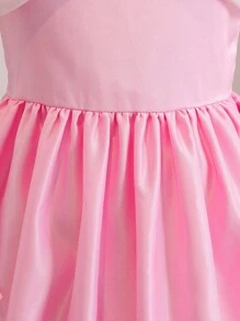 Glamorique Kids French Retro Spaghetti Strap Bowknot Diamond Waist Flare Summer New Satin Formal Dress Girls Dress