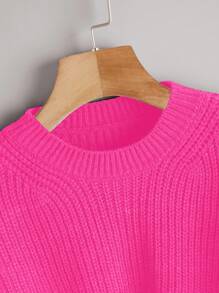 Franclia Women's Casual Everyday Simple Solid Color Round Neck Drop Shoulder Sweater Knit Pullover Fall Winter