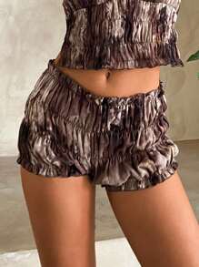 Aloruh Pantaloncini mini estivi da donna a vita super bassa, stampa tie-dye marrone, stile Bohémien strappato, aspetto ideale per festival di musica, adorabili e sexy pantaloncini mini - Multicolore - Visualizzare 2