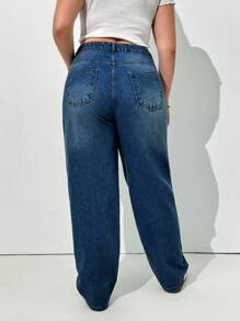 SHEIN Cottnline 100%Cotton Plus High Waist Straight Leg Jeans - Dark Wash - View 2