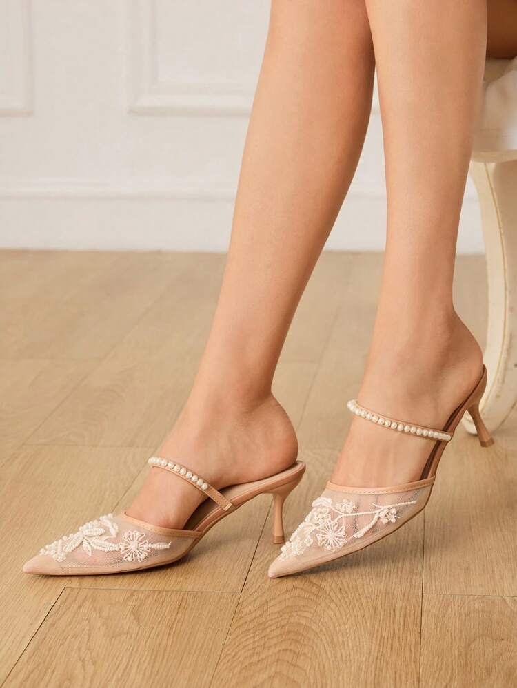 CUCCOO HITCHD Women's Pointed Toe Mid Heel Party Pumps For Christmas Elegant Shoes Wedding Shoes Summer Shoes Bride Shoes