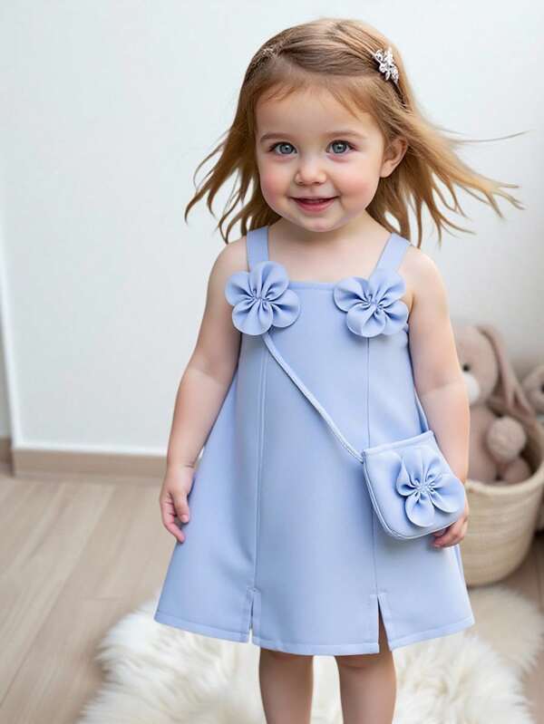 Baby Girl Cute Sweet Floral 3D Decorative Camisole Dress And Baby, Summer
