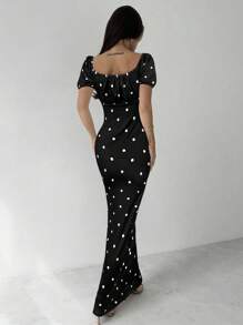 Firerie Áo cổ vuông xếp nếp tối giản thanh lịch dành cho nữ, thích hợp mặc hàng ngày và ngày lễ, mùa hè - Đen và trắng - Xem 3