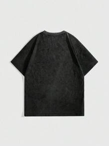 ROMWE MEN Goth Camiseta casual de cuello redondo de manga corta con estampado gótico para hombre, de verano