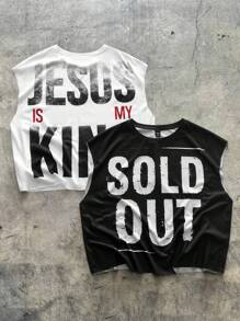 AXEPEAK Casual Streetwear Fashion, English Text Print, 2pcs/Set Men's Tank Top - Multicolor - View 1