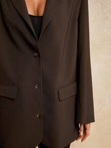 COSMINA Fall/Winter Women Solid Color Lapel Long Sleeve Single Breasted Casual Blazer - Coffee Brown - View 7