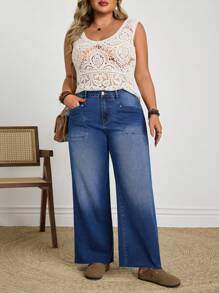 EMERY ROSE Jeans à jambe large de mode casual avec design de poche en couleur dégradée, grande taille - Bleu azur - Voir 1