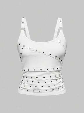 Grunge Punk Women's Plus Size Spaghetti Strap Sleeveless Round Neck Backless Rhinestone Studded Sexy Black Concert Festival Beach Vacation Camisole