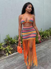 Alexandranx 夏季女裝夏威夷海灘女裝套裝海灘遮陽罩海灘假期女裝服裝 - 彩色 - 查看 6