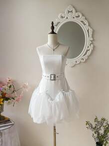 SHEIN MOD 1件白色长款网眼腰连衣裙，百搭款式 - 白色 - 查看 5