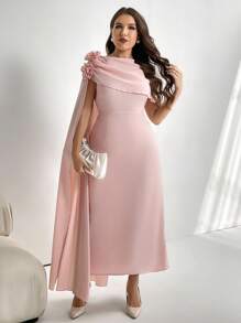 Firerie 花卉荷叶边喇叭袖修身长裙，优雅浪漫专属 A 字裙，适合婚礼季节，莲花粉色/情人节/音乐会/表演服装/约会/高级宴会/舞蹈/婚礼季节/性感/优雅/通勤/返校季节/度假/海滩/优雅浪漫/办公室女巫/海妖风格/生日派对服装 女士长裙 女士优雅连衣裙 女士正式派对礼服 女士正式礼服 女士优雅连衣裙 优雅女士正式 - 粉色 - 查看 4