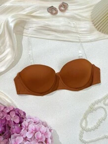 1/2 Cup Push-Up, Comfortable & Fashionable Basic Style Ladies Bra - Camel - View 4
