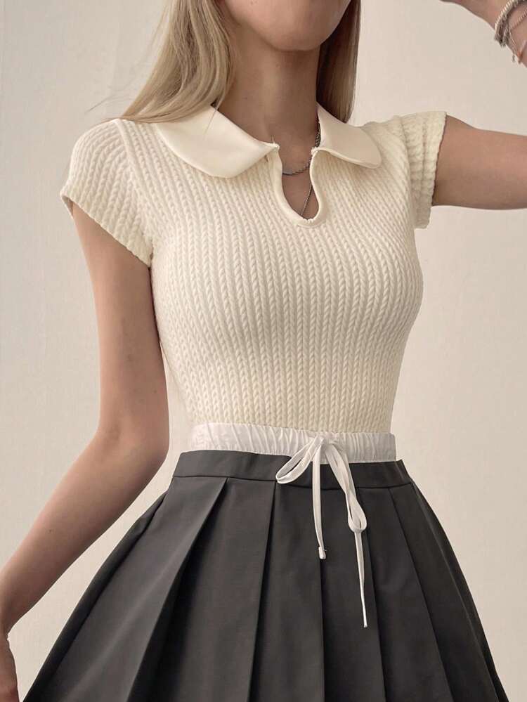 Women's Casual Plain Color Textured Fitted T-Shirt, Summer