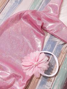 SHEIN 新生女婴闪亮美人鱼尾裙摄影道具套装 - 彩色 - 查看 6