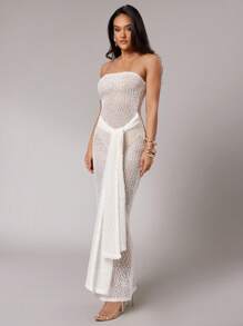 Silquee Transparentes bandeau-Kleid in Unifarbe für Damen - Beige - Übersicht 6