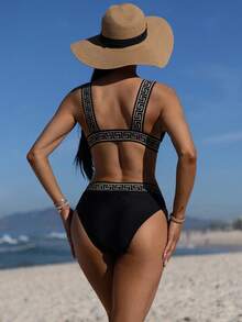 Carolina Barros Geometric Print Two-Piece Bikini Set, Summer Beach - Black - View 2