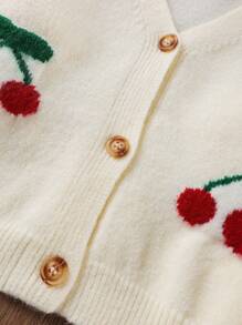 SHEIN Vintaside Kids Tween Girls' Casual Sweet Cherry Print Long Sleeve Cardigan Short Apricot Knitwear Cardigan For Tween Girls With Drop Shoulder And Fruit Pattern Cherry Cardigan Kids Girls Cherry Cardigan Kids Cardigan Cute Cardigan Girl Cardigan Tween Girls Cute Apricot Knit Cardigan With Cherry Embroidery And V Neckline Cute Embroidered Long Sleeve Cardigan In Apricot For Tween Girls With Tight Hem Tween Drop Shoulder Knit Cardigan In Short Length With Fruit Pattern And Button Front Girls Cardigan Sweater Fall Winter - Apricot - View 4