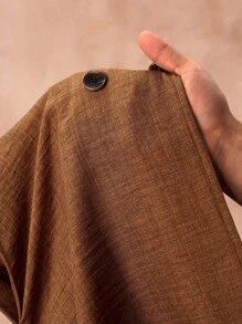 Zivah 2025 年夏季新品母亲节婚礼派对生日庆祝休闲度假优雅办公室休闲无袖领口紧身腰直筒阔腿裤带口袋，纹理棕色面料女式连体裤 - 棕色 - 查看 8