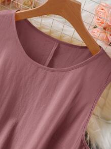 SHEIN LUNE Đầm thường ngày không tay màu trơn cổ tròn cỡ lớn cho nữ có họa tiết hoa, mùa hè - Bụi hồng - Xem 3